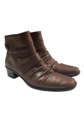 Rieker Ankle Boots Womens 10 Brown Kendra Slouchy Leather Zip Warm Lined Button